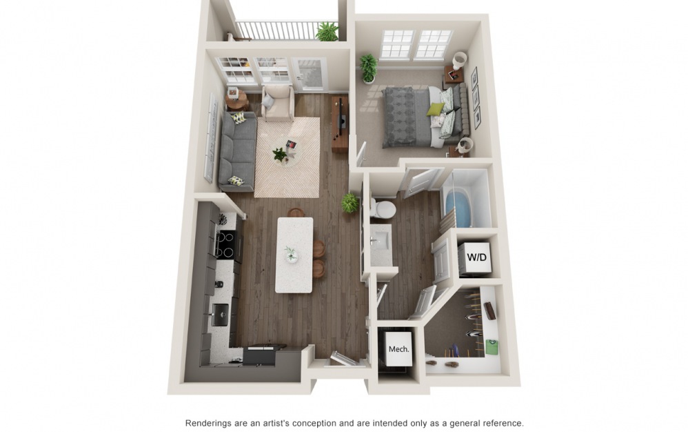 Amelia - 1 bedroom floorplan layout with 1 bath and 706 square feet.
