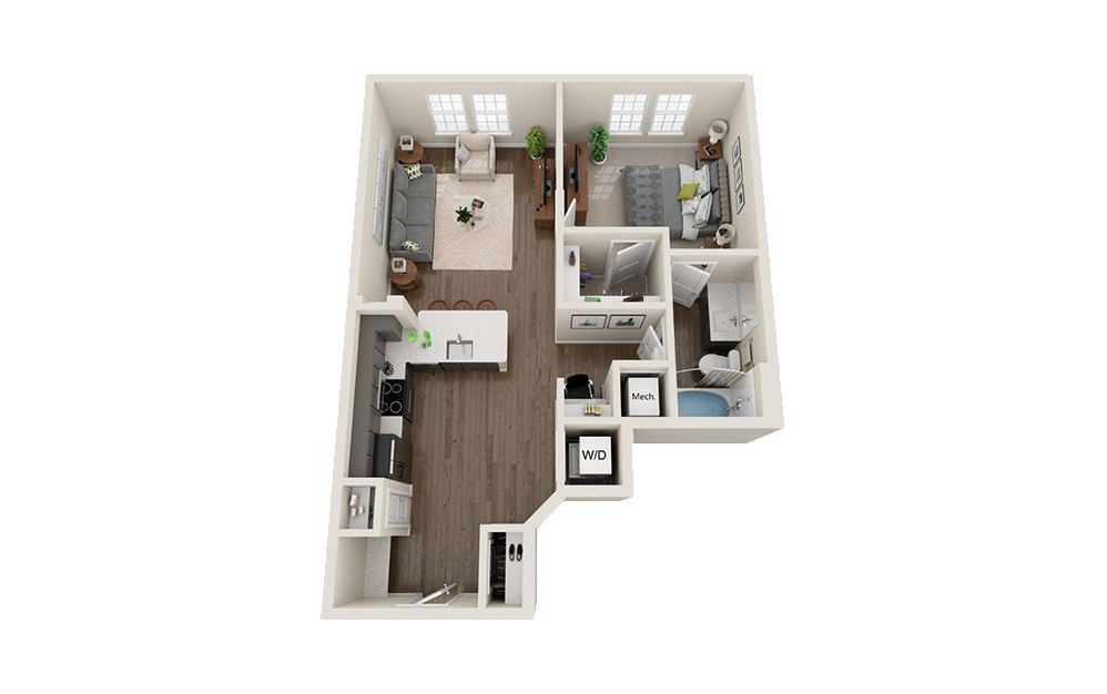 Blackwater - 1 bedroom floorplan layout with 1 bath and 746 square feet.
