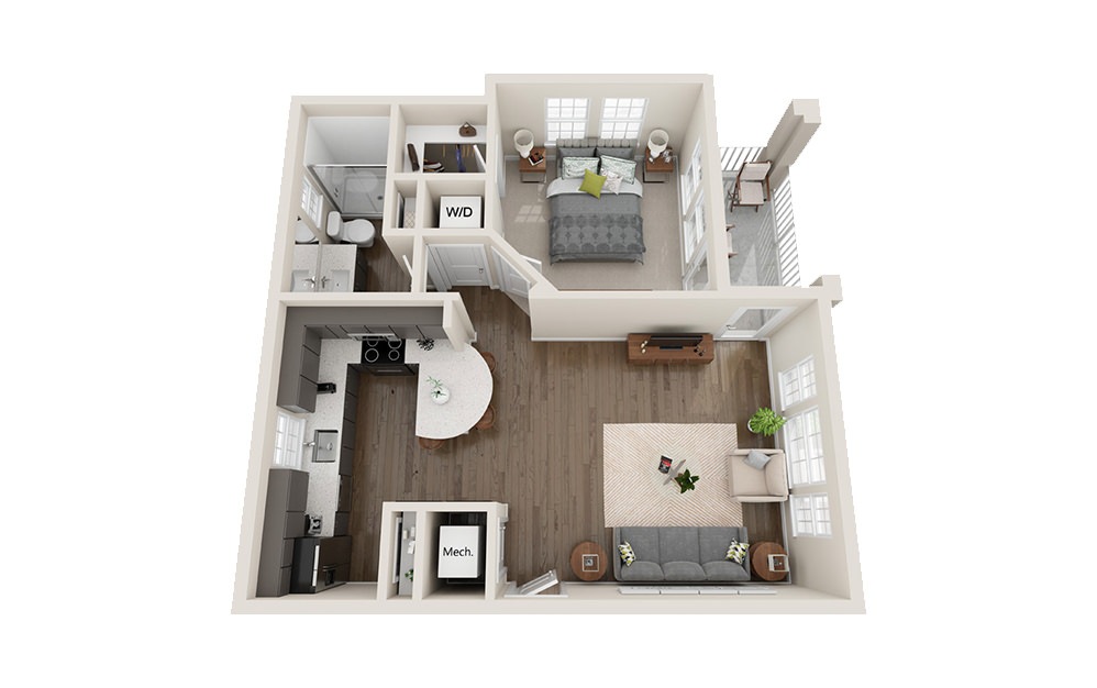 Castaway - 1 bedroom floorplan layout with 1 bath and 752 square feet.