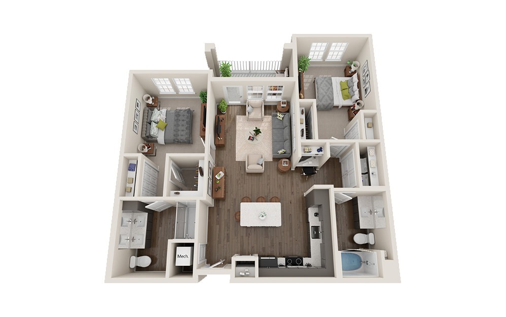 Fort - 2 bedroom floorplan layout with 2 baths and 1169 square feet.