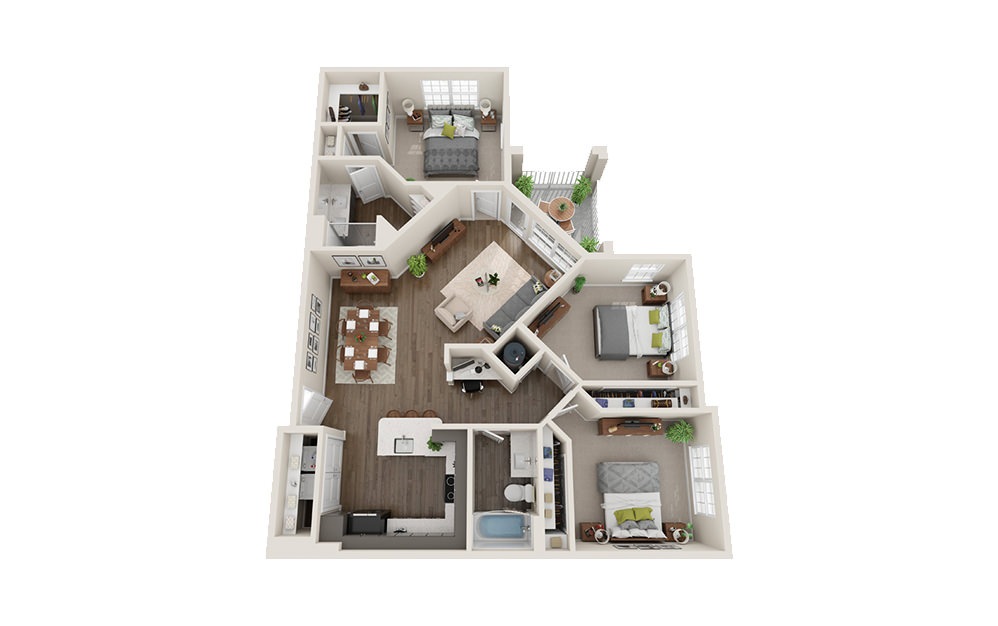 Saratoga - 3 bedroom floorplan layout with 2 baths and 1388 square feet.